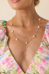 All the Way Around Gold Pearl Chain Necklace