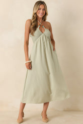 Life is But a Dream Sage Green Beaded Halter Midi Dress