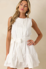 Prosperina Quinn White Pleated Cotton Mini Dress