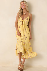MINKPINK Marisol Yellow Seashell Print Front-Tie Midi Dress