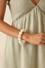 Oyster Moon Ivory Marbled Beaded Stretch Bracelet