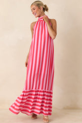 Make Your Move Fuchsia & Light Pink Stripe Halter Maxi Dress