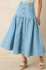 Town & Country Light Wash Denim Button-Down Maxi Skirt
