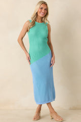 Cool Current Mint & Periwinkle Color Block Knit Midi Dress