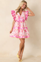 Sunshine & Sweet Whispers Pink Floral Cotton Mini Dress