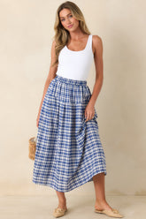 Fresh Air Feelings Blue Gingham Midi Skirt