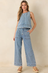 FRNCH Aqualina Light Wash Cotton Denim Top