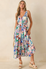 FRNCH Consordia Multi Patchwork Print Sleeveless Midi Dress