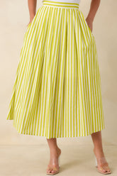 Making Moves Chartreuse Green Stripe Cotton Maxi Skirt