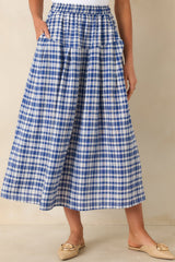 Fresh Air Feelings Blue Gingham Midi Skirt