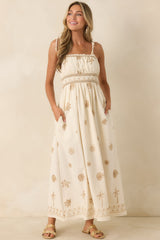 Toes In the Sand Ivory Embroidered Cotton Maxi Dress