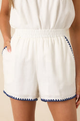 Picnic Table Stories Ivory & Navy Contrast Stitch Shorts