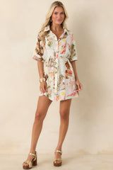 MINKPINK Dolce Multi Vintage Postcard Print Mini Shirtdress