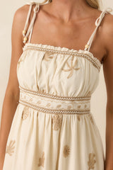 Toes In the Sand Ivory Embroidered Cotton Maxi Dress