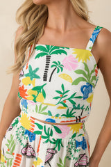 Paradisa Caicos White Multi Cotton Coastal Resort Print Crop Top