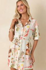 MINKPINK Dolce Multi Vintage Postcard Print Mini Shirtdress