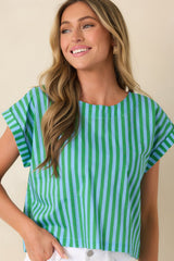 Making Moves Blue & Green Stripe Boxy Cotton Top