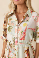 MINKPINK Dolce Multi Vintage Postcard Print Mini Shirtdress