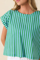 Making Moves Blue & Green Stripe Boxy Cotton Top