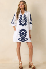Bold Impressions White & Navy Contrast Detail Tunic Mini Dress