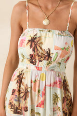 MINKPINK Dolce Multi Vintage Postcard Print Midi Sundress