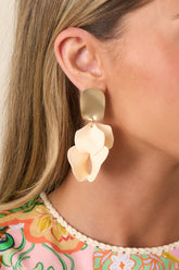 Turning A New Leaf White Peach & Gold Earrings