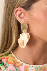 Turning A New Leaf White Peach & Gold Earrings