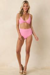 MINKPINK Gigi Pink Ribbed High Waisted Bikini Bottoms