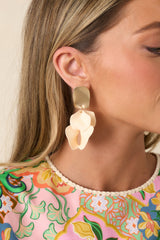 Turning A New Leaf White Peach & Gold Earrings