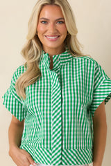 Clubhouse Cutie Green Gingham Cotton Cropped Top