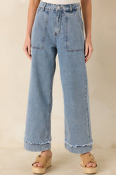 FRNCH Saphira Light Wash Cotton Denim Wide Leg Jeans