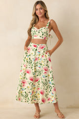ASTR The Label Yellow Multi Floral Midi Skirt
