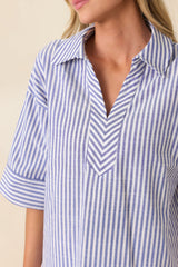 Leading Lines Blue Stripe Collared V-Neck Blouse