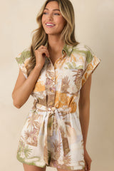 Aylaya Maya Multi Tropical Beach Print Belted Romper