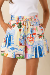 FRNCH Lapis Multi Mediterranean Print Shorts