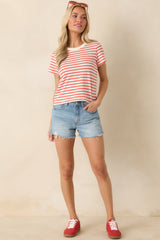 Z Supply Junie Poppy Red Cotton Stripe Tee