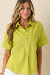 Let's Get It Done Chartreuse Green Boxy Collared Blouse