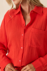 Z Supply The Perfect Poppy Red Airy Cotton Gauze Button Up Top