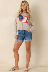 Z Supply Sienna Natural Heather Knit Cotton Patriot Sweater
