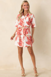 MINKPINK Isla Peach Hibiscus Mini Shirt Dress