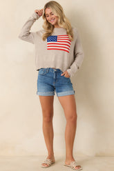 Z Supply Sienna Natural Heather Knit Cotton Patriot Sweater