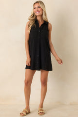 Z Supply New Light Black Textured Shirt Mini Dress