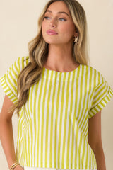 Making Moves Chartreuse Green Stripe Boxy Cotton Top