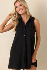 Z Supply New Light Black Textured Shirt Mini Dress