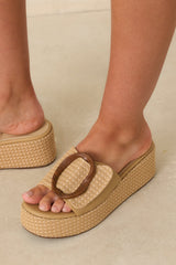 Vintage Havana Janette Tan Raffia Platform Slide Sandals