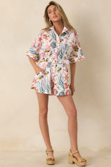 Paradisa Key Largo Multi Cotton Linen Coastal Print Romper