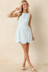 Sweet Deal Light Blue Linen Scalloped Hem Mini Dress