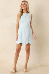 Sweet Deal Light Blue Linen Scalloped Hem Mini Dress