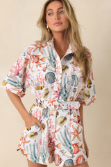 Paradisa Key Largo Multi Cotton Linen Coastal Print Romper