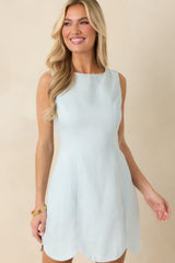Sweet Deal Light Blue Linen Scalloped Hem Mini Dress